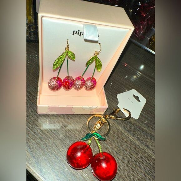 Piper K Jewelry - Cherries Bag Charm, & Piper K Cherry Earrings